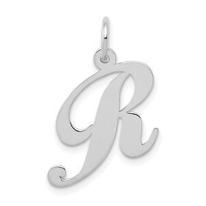 14k White Gold, Ella Collection Medium Fancy Script Initial R Pendant